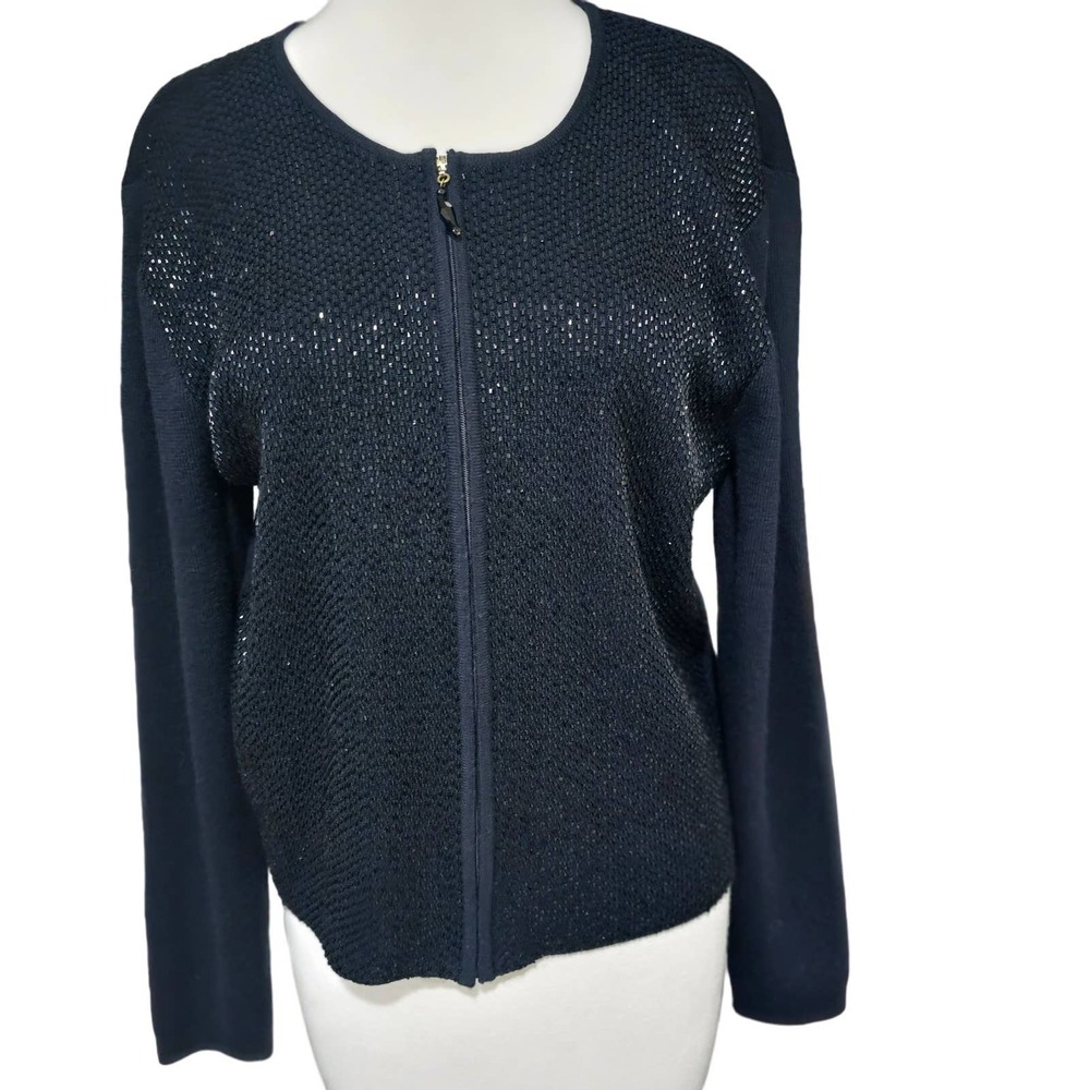 Classiques Entier Merino Wool Beaded Zip up  Black‎ Sweater Size M